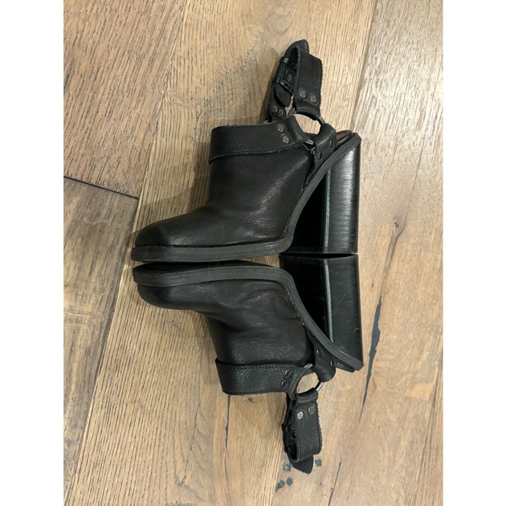 Ecote Womens Black Harness Slingback Pebble Leather Heels Shoes Size 6